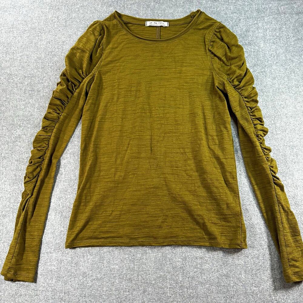 We The Free Green Solid Ruched Knit Round Neck Long Sleeve Top Women’s M